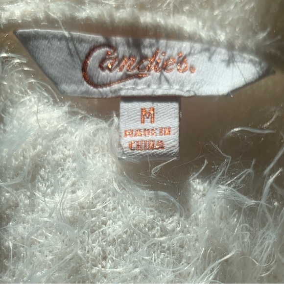 Candies Fuzzy Cream Knit Cardigan Long Sleeves Sz M - Picture 5 of 7